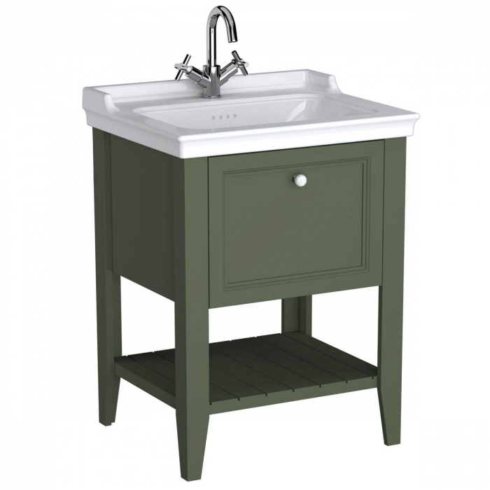 Unitate de baza lavoar baie, 65cm, cu 1 drawer, cu vanity lavoar chiuveta baie cu orificiu baterie, retro green 65814