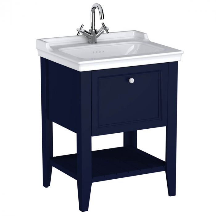 Unitate de baza lavoar baie, 65cm, cu 1 drawer, cu vanity lavoar   chiuveta baie cu orificiu baterie, steel albastru   65775