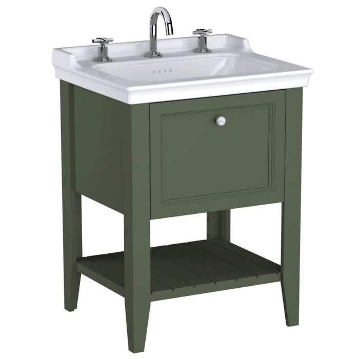 Unitate de baza lavoar baie, 65cm, cu 1 drawer, cu vanity lavoar   chiuveta baie 3 orificii pentru robinet, retro green   65817