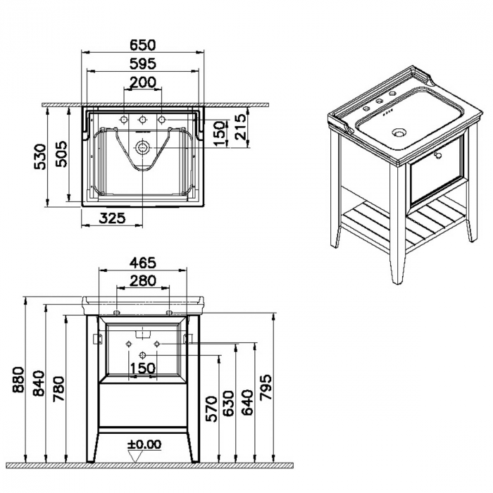 Unitate de baza lavoar baie, 65cm, cu 1 drawer, cu vanity lavoar / chiuveta baie 3 orificii pentru robinet, steel albastru | 65778 [2]
