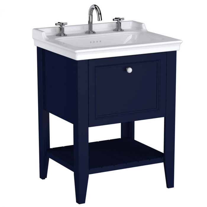 Unitate de baza lavoar baie, 65cm, cu 1 drawer, cu vanity lavoar   chiuveta baie 3 orificii pentru robinet, steel albastru   65778