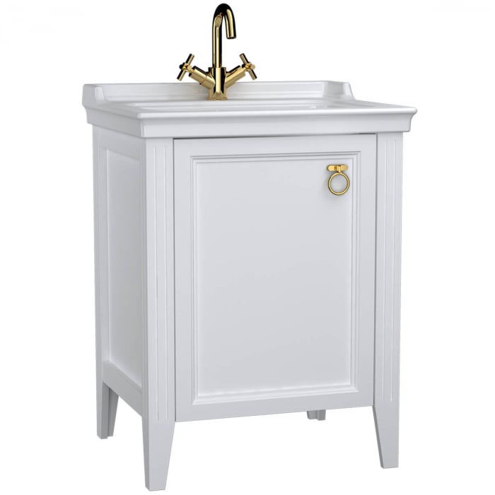 Unitate de baza lavoar baie, 65cm, cu usi, cu chiuveta vanity cu orificiu baterie, alb mat, stanga   62150