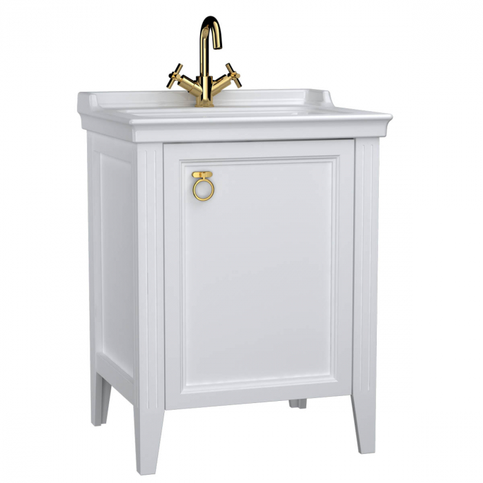 Unitate de baza lavoar baie, 65cm, cu usi, cu chiuveta vanity cu orificiu baterie, alb mat, dreapta 62259