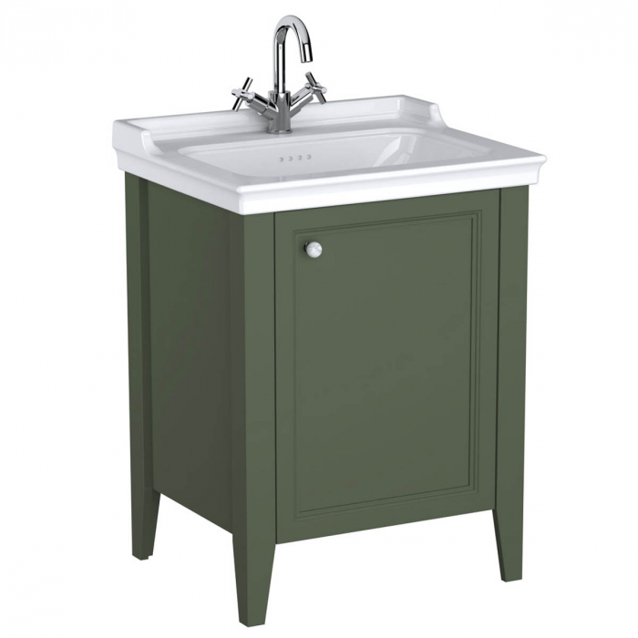 Unitate de baza lavoar baie, 65cm, cu usi, cu vanity lavoar   chiuveta baie cu orificiu baterie, retro green, dreapta   65804