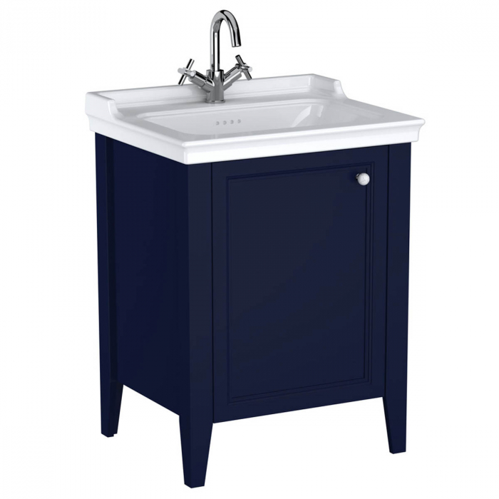 Unitate de baza lavoar baie, 65cm, cu usi, cu vanity lavoar chiuveta baie cu orificiu baterie, steel albastru, stanga 65764