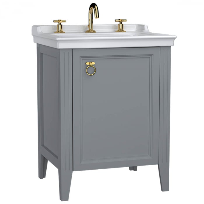 Unitate de baza lavoar baie, 65cm, cu usi, cu chiuveta vanity 3 orificii pentru robinet, mat grey, stanga   62160