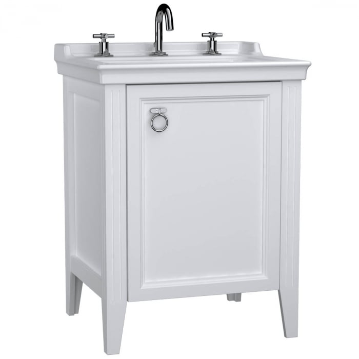 Unitate de baza lavoar baie, 65cm, cu usi, cu chiuveta vanity 3 orificii pentru robinet, alb mat, stanga   62159