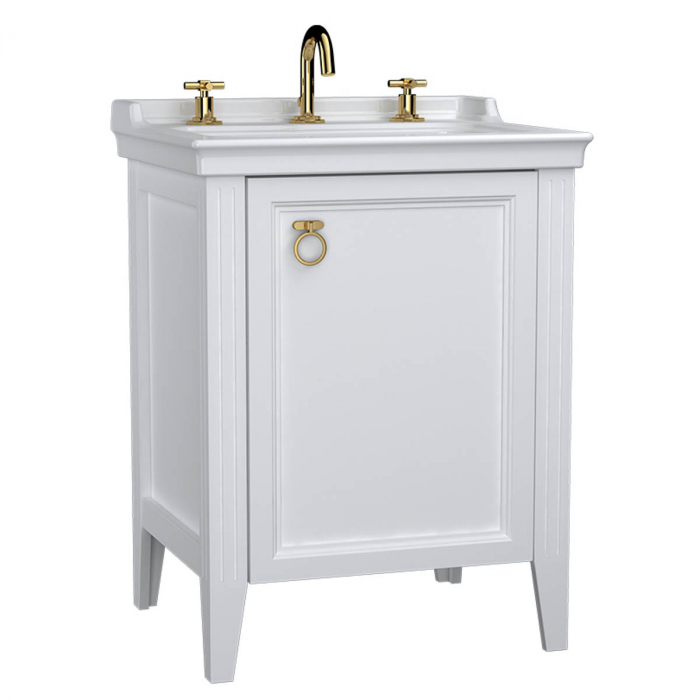 Unitate de baza lavoar baie, 65cm, cu usi, cu chiuveta vanity 3 orificii pentru robinet, alb mat, dreapta 62262