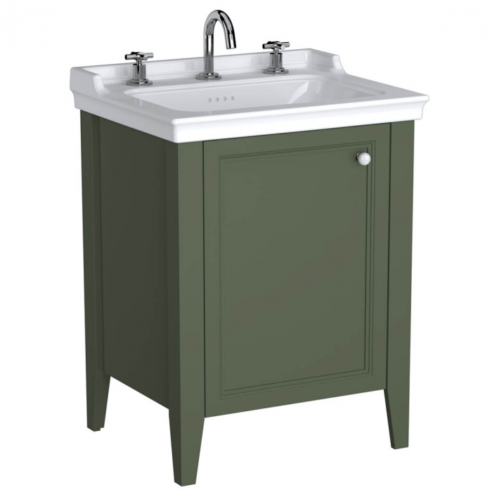 Unitate de baza lavoar baie, 65cm, cu usi, cu vanity lavoar chiuveta baie 3 orificii pentru robinet, retro green, stanga 65834