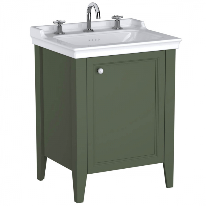 Unitate de baza lavoar baie, 65cm, cu usi, cu vanity lavoar chiuveta baie 3 orificii pentru robinet, retro green, dreapta 65835