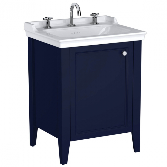 Unitate de baza lavoar baie, 65cm, cu usi, cu vanity lavoar   chiuveta baie 3 orificii pentru robinet, steel albastru, stanga   65768