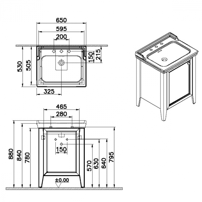Unitate de baza lavoar baie, 65cm, cu usi, cu vanity lavoar / chiuveta baie 3 orificii pentru robinet, steel albastru, stanga | 65768 [2]