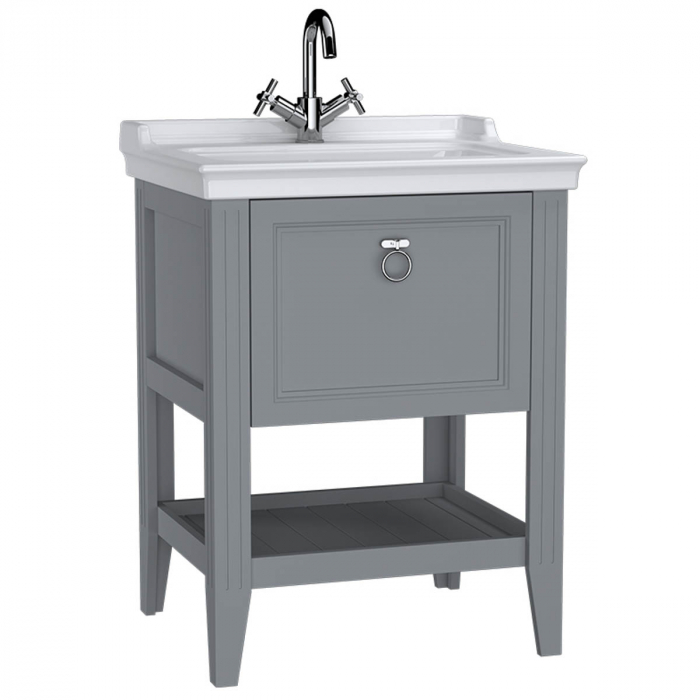 Unitate de baza lavoar baie, 65cm, cu drawer, cu vanity lavoar   chiuveta baie cu orificiu baterie, mat grey   62178