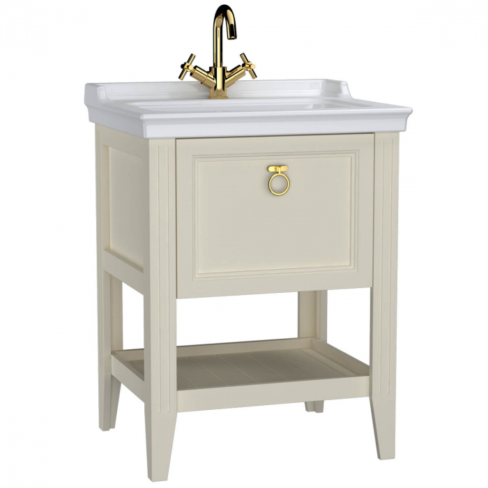 Unitate de baza lavoar baie, 65cm, cu drawer, cu vanity lavoar   chiuveta baie cu orificiu baterie, mat ivory   62179