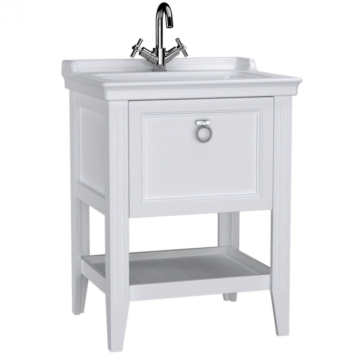 Unitate de baza lavoar baie, 65cm, cu drawer, cu vanity lavoar chiuveta baie cu orificiu baterie, alb mat 62177