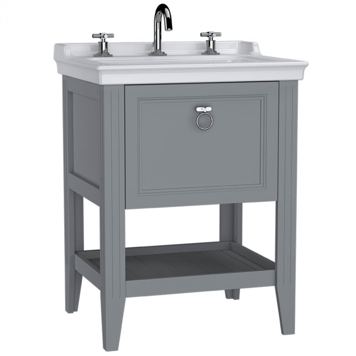 Unitate de baza lavoar baie, 65cm, cu drawer, cu vanity lavoar   chiuveta baie 3 orificii pentru robinet, mat grey   62187