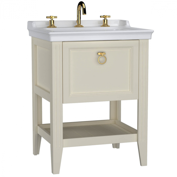 Unitate de baza lavoar baie, 65cm, cu drawer, cu vanity lavoar   chiuveta baie 3 orificii pentru robinet, mat ivory   62188