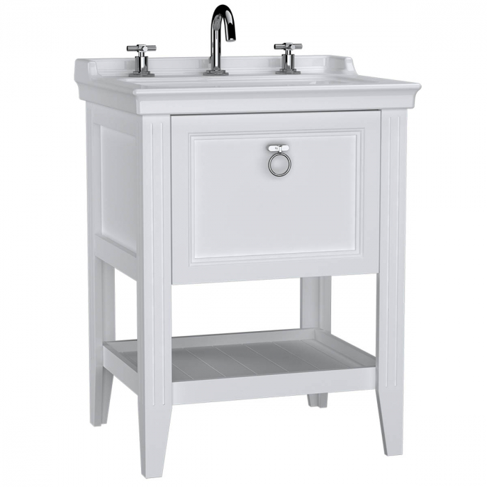 Unitate de baza lavoar baie, 65cm, cu drawer, cu vanity lavoar   chiuveta baie 3 orificii pentru robinet, alb mat   62186