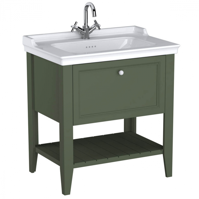 Unitate de baza lavoar baie 80cm, cu 1 drawer, cu vanity lavoar   chiuveta baie cu orificiu baterie, retro green   65815