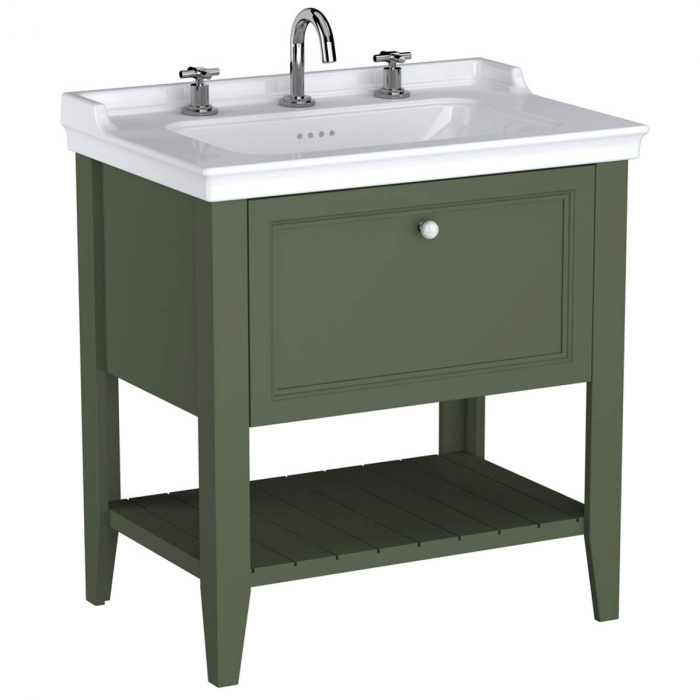 Unitate de baza lavoar baie 80cm, cu 1 drawer, cu vanity lavoar   chiuveta baie 3 orificii pentru robinet, retro green   65818