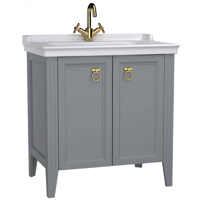 Unitate de baza lavoar baie 80cm, cu usi, cu chiuveta vanity cu orificiu baterie, mat grey   62154