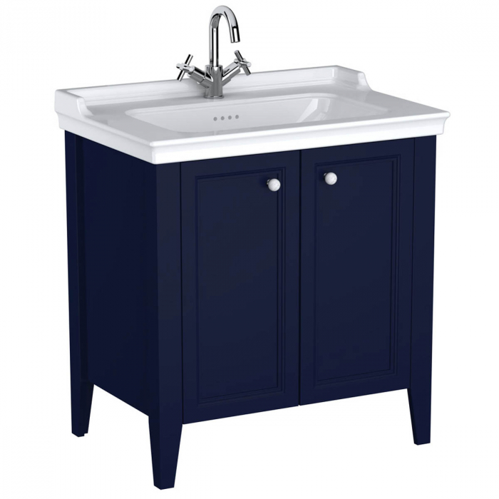 Unitate de baza lavoar baie 80cm, cu usi, cu vanity lavoar chiuveta baie cu orificiu baterie, steel albastru 65766