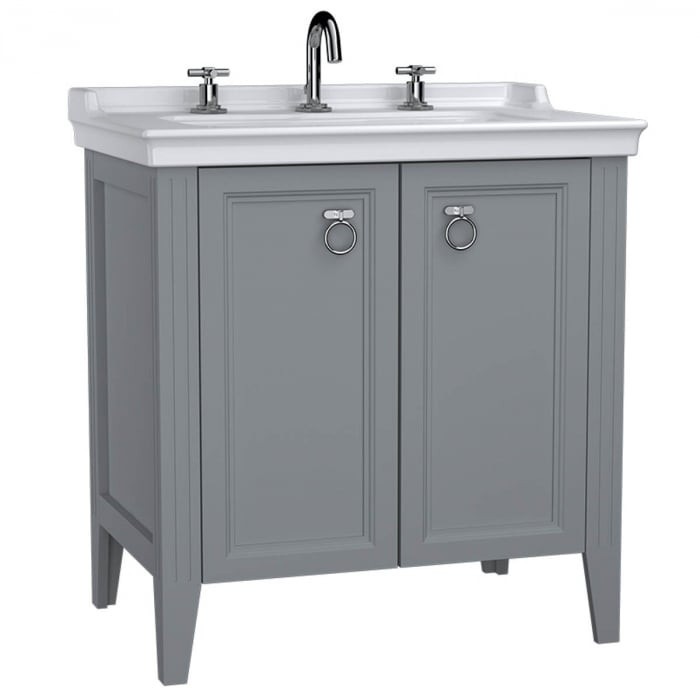 Unitate de baza lavoar baie 80cm, cu usi, cu chiuveta vanity 3 orificii pentru robinet, mat grey   62163