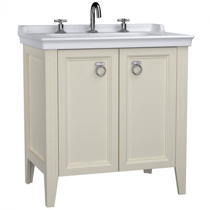 Unitate de baza lavoar baie 80cm, cu usi, cu chiuveta vanity 3 orificii pentru robinet, mat ivory   62164