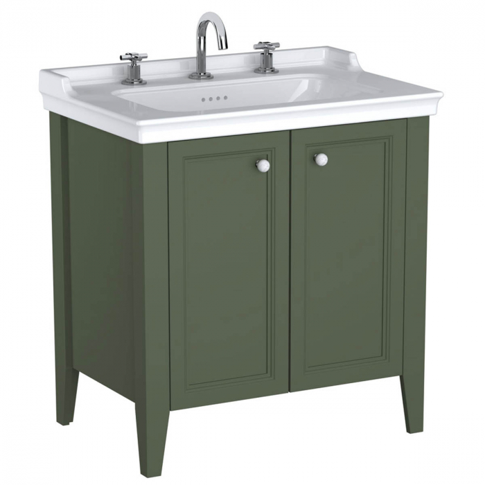 Unitate de baza lavoar baie 80cm, cu usi, cu vanity lavoar   chiuveta baie 3 orificii pentru robinet, retro green   65836