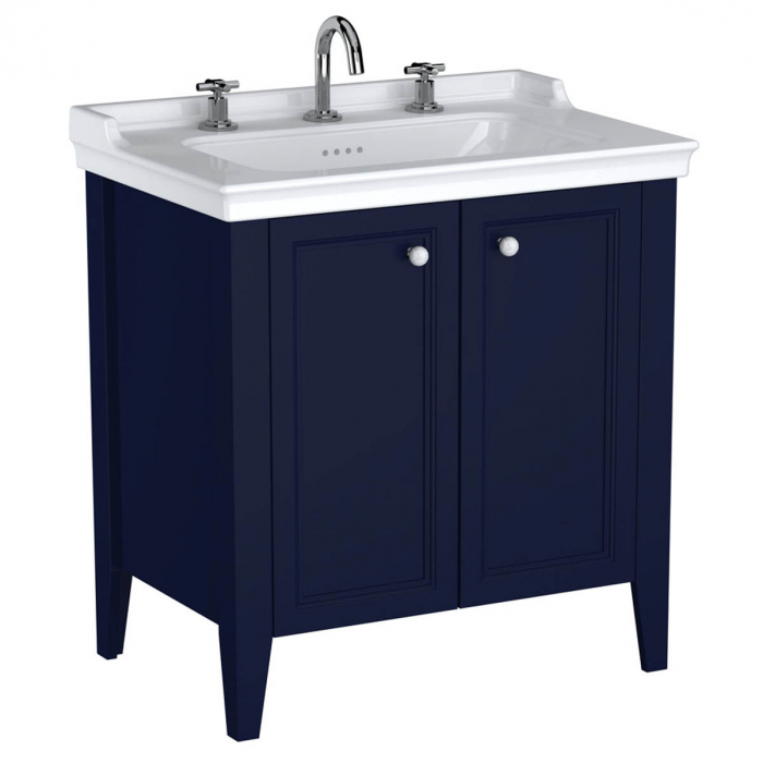 Unitate de baza lavoar baie 80cm, cu usi, cu vanity lavoar chiuveta baie 3 orificii pentru robinet, steel albastru 65770