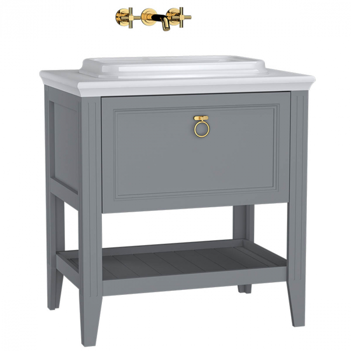 Unitate de baza lavoar baie 80cm, cu drawer, cu pe blat lavoar   chiuveta baie mat grey   62196