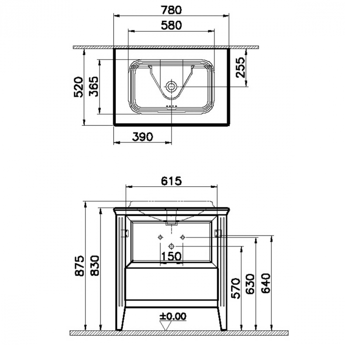 Unitate de baza lavoar baie 80cm, cu drawer, cu pe blat lavoar / chiuveta baie mat grey | 62196 [2]