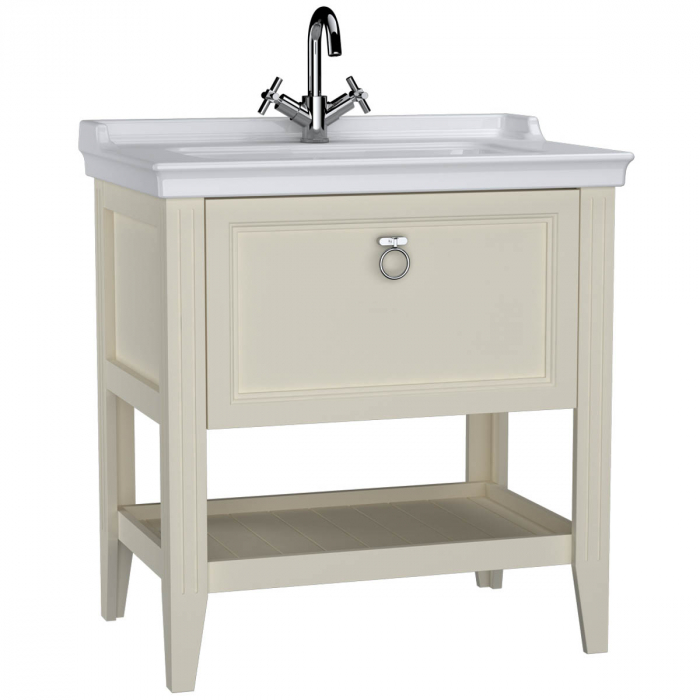 Unitate de baza lavoar baie 80cm, cu drawer, cu vanity lavoar   chiuveta baie cu orificiu baterie, mat ivory   62182