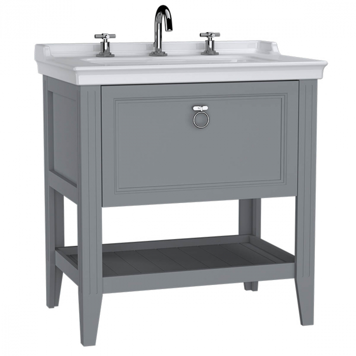 Unitate de baza lavoar baie 80cm, cu drawer, cu vanity lavoar   chiuveta baie 3 orificii pentru robinet, mat grey   62190