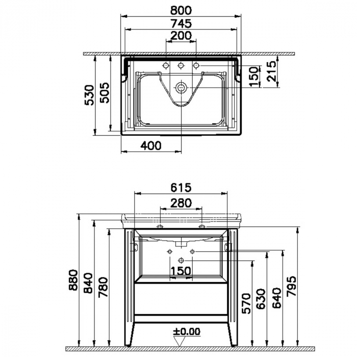 Unitate de baza lavoar baie 80cm, cu drawer, cu vanity lavoar / chiuveta baie 3 orificii pentru robinet, mat ivory | 62191 [2]