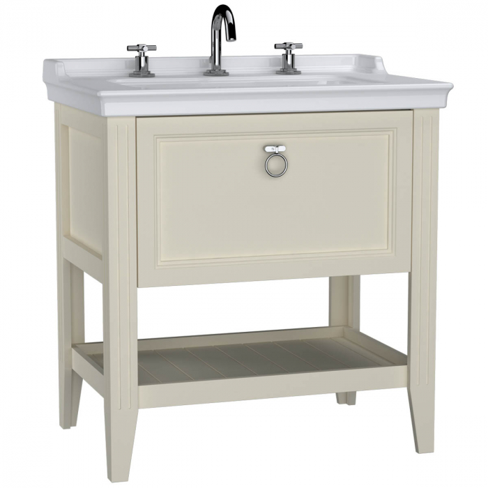 Unitate de baza lavoar baie 80cm, cu drawer, cu vanity lavoar   chiuveta baie 3 orificii pentru robinet, mat ivory   62191