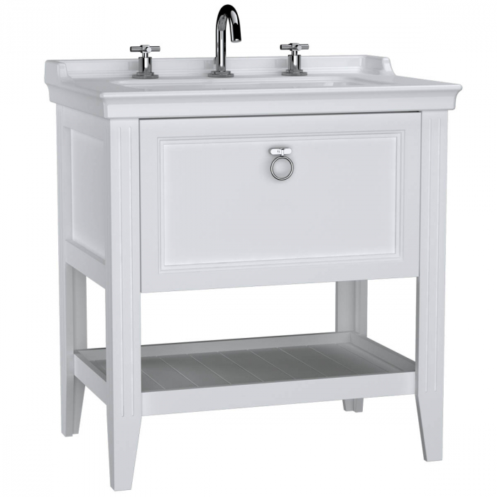 Unitate de baza lavoar baie 80cm, cu drawer, cu vanity lavoar   chiuveta baie 3 orificii pentru robinet, alb mat   62189