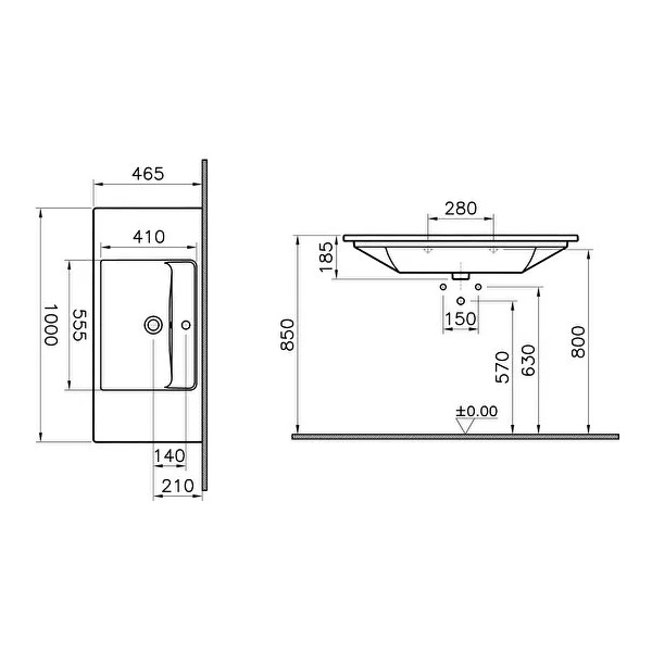 Lavoar / chiuveta baie tip vanity, cu orificiu baterie, orificiu preaplin 100cm | 7057B003-0001 [2]