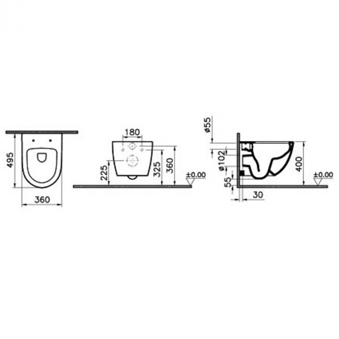 Vas WC compact suspendat rimless negru, 50cm | 7747B070-0075 [2]
