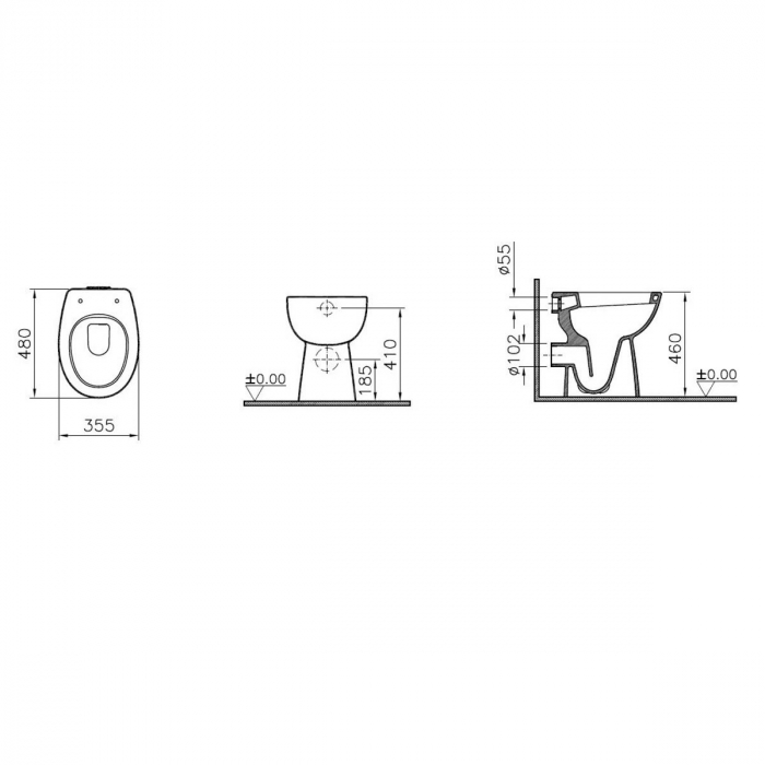 Vas WC pentru persoane cu nevoi speciale / handicap stativ spatele deschis, 48cm, inalt | 5814B003-0087 [2]