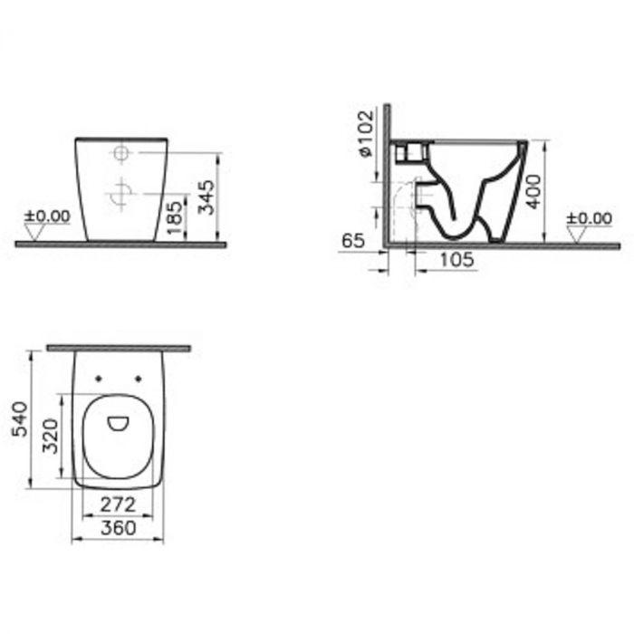 Vas WC rimless stativ lipit de perete 54cm, negru | 7670B070-0075 [2]