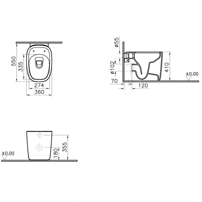 Vas WC rimless stativ lipit de perete, 55cm, cu iesire universala | 7815B401-0075 [2]