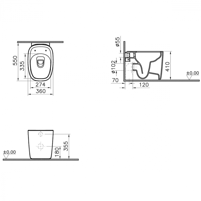 Vas WC rimless stativ lipit de perete, 55cm, cu iesire universala | 7815B420-0075 [2]