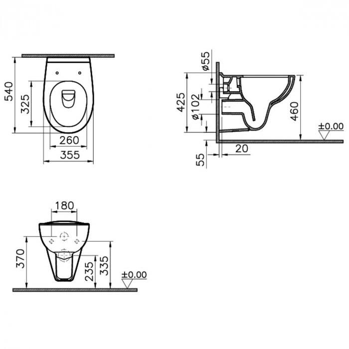 Vas WC rimless suspendat pentru persoane cu nevoi speciale / handicap, 54cm | 7712B003-0075 [2]