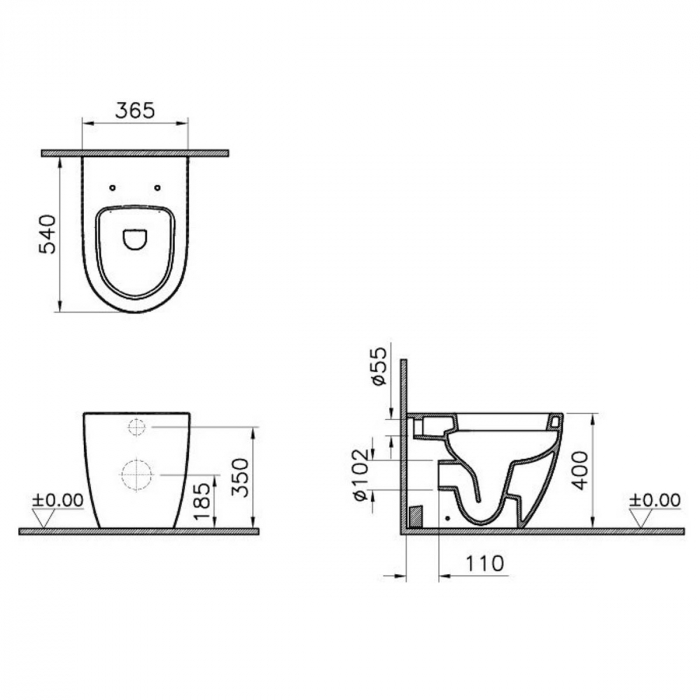 Vas WC stativ lipit de perete 54cm, evacuare orizontala, alb | 5985B003-0075 [2]