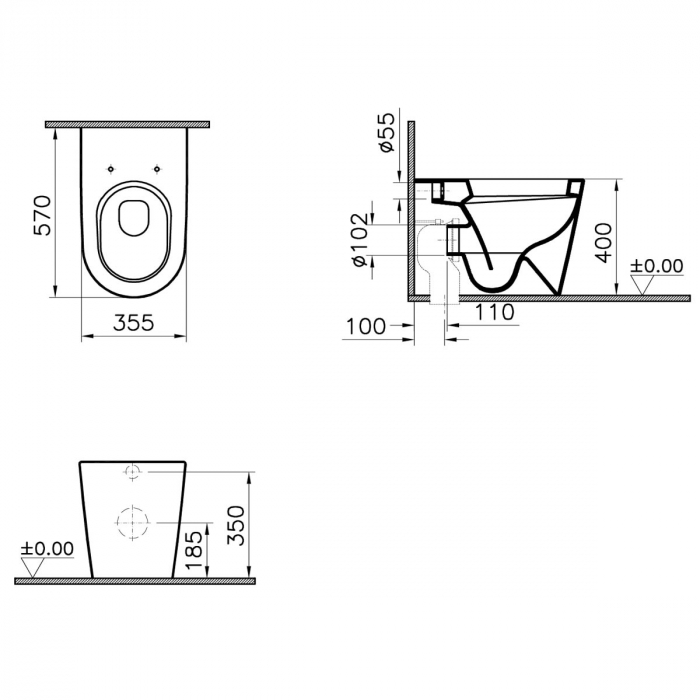 Vas WC stativ lipit de perete, 57cm | 5138B003-0075 [2]