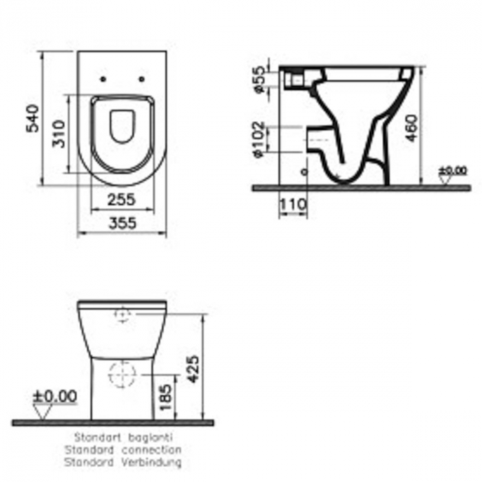 Vas WC stativ lipit de perete, inalt 54cm | 7134B003-0075 [2]