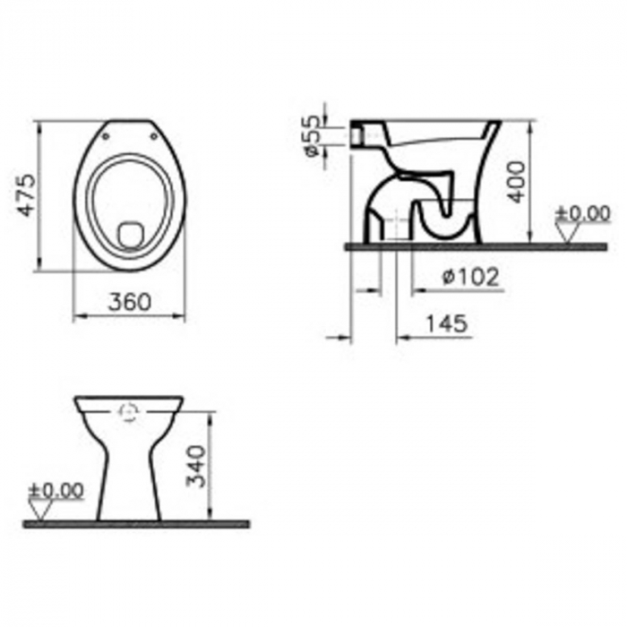 Vas WC stativ spatele deschis, 48cm evacuare verticala wash out | 6860L003-0075 [2]