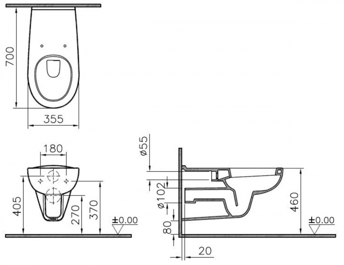 Vas WC suspendat pentru persoane cu nevoi speciale / handicap 70cm, inalt | 5813B003-0075 [2]