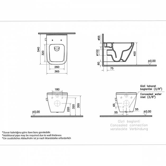 Vas WC suspendat rimless 54cm cu functie bideu, alimentare apa ascunsa, cu robinet incastrat apa calda / rece | 7082B003-7211 [2]